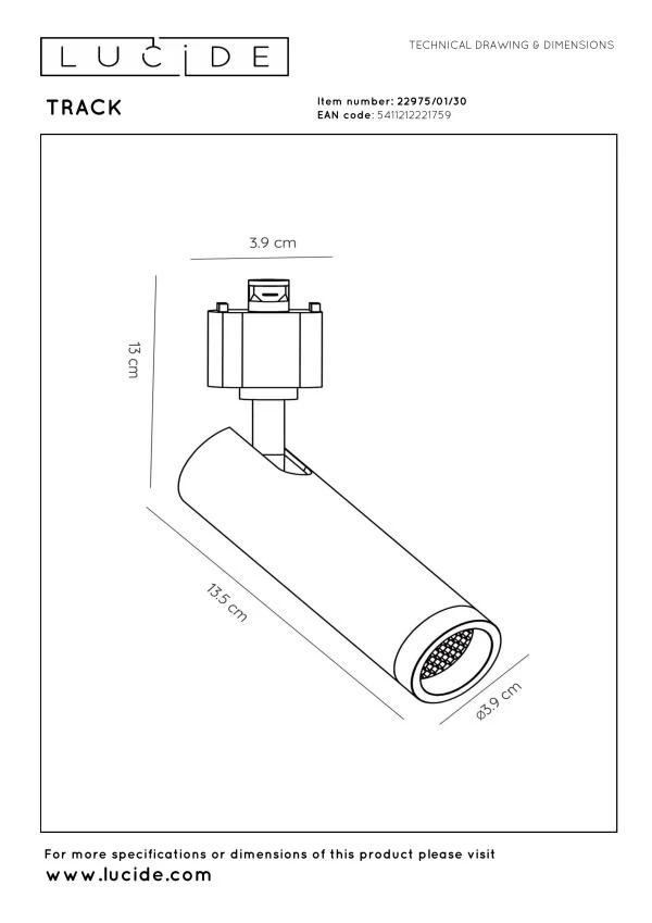 Lucide TRACK GRADO Spot sur rail - Système de rail monophasé / Éclairage sur rail - 1xGU10(MR11) - Noir (Extension) - technique